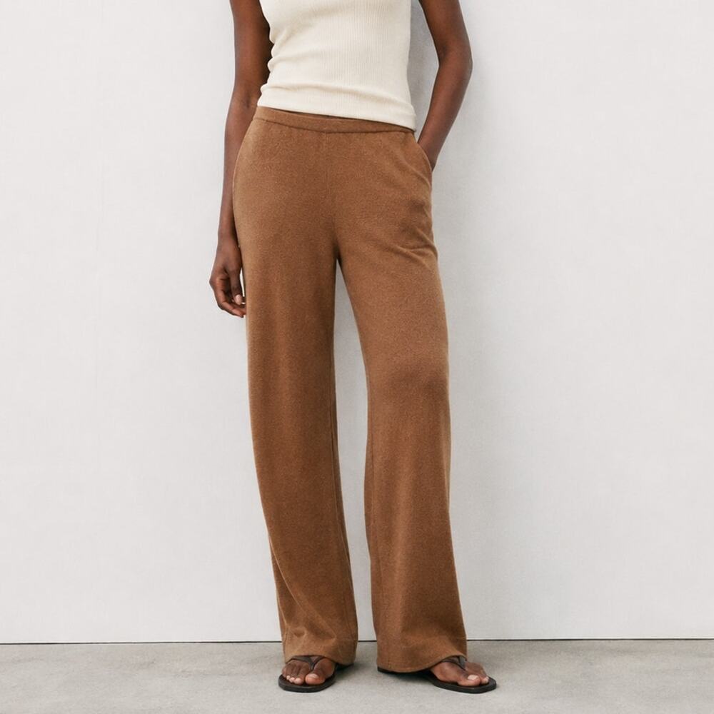 Double D Ranch Knit Pants Womens M Brown Linen Mid-rise Wide Leg Rustic